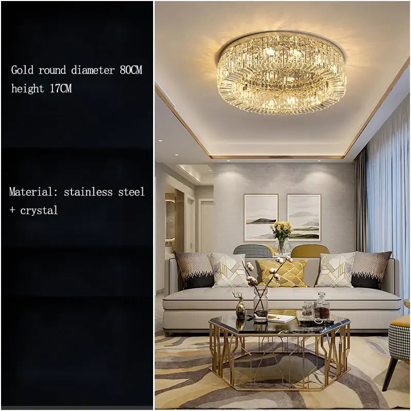 Modern chrome decorbites crystal led ceiling lamp with gold round stainless steel and crystal design for living room decor