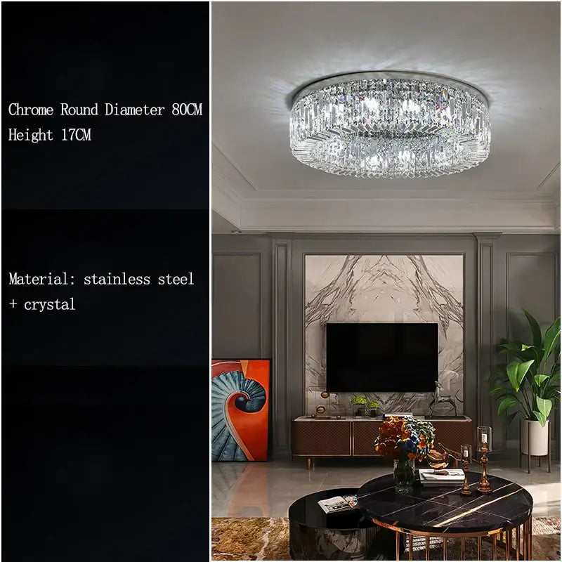 Modern chrome crystal led ceiling lamp with 80cm diameter featuring stainless steel and crystal elements for living room decorbites crystal led ceiling lamp