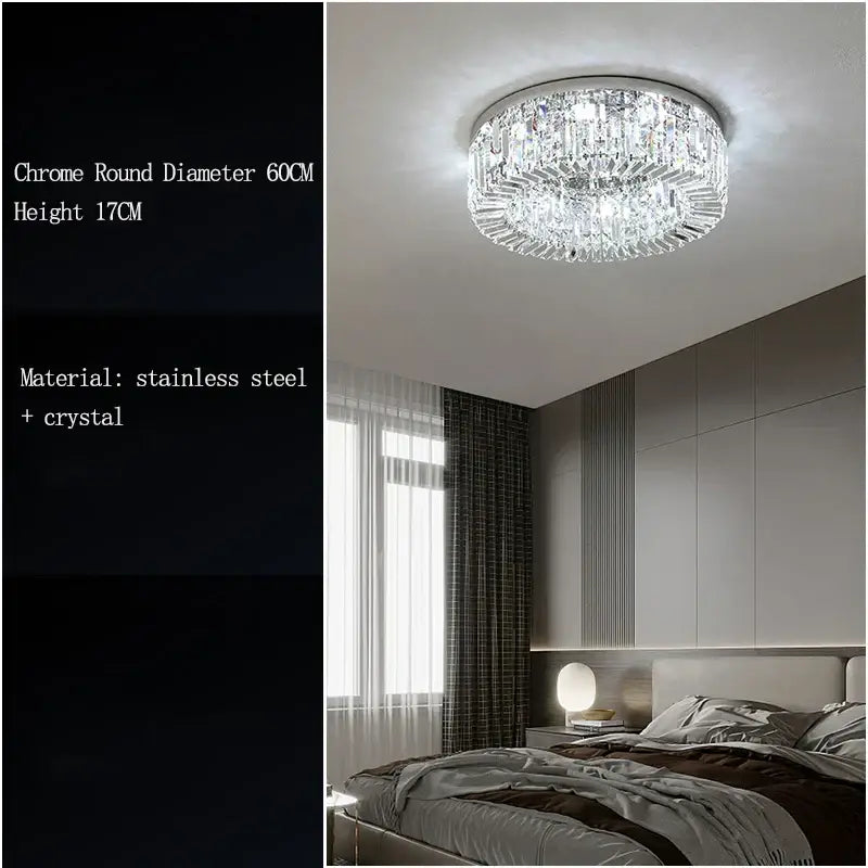 Modern chrome crystal led ceiling lamp with 60cm diameter featuring tiered clear crystal elements for living room decorbites crystal led