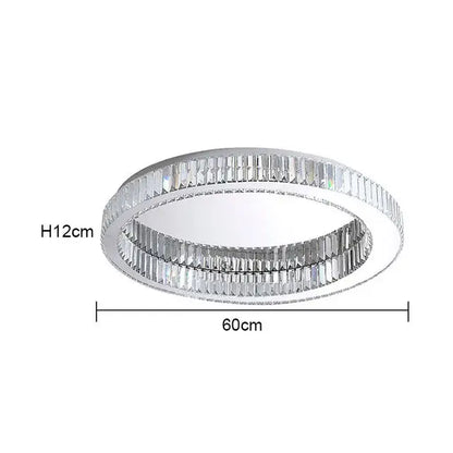 Modern chrome crystal led ceiling light with two concentric silver rings featuring faceted decorbites crystal led elements