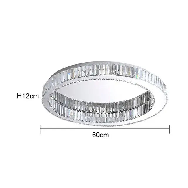 Modern chrome crystal led ceiling light with two concentric silver rings featuring faceted decorbites crystal led elements