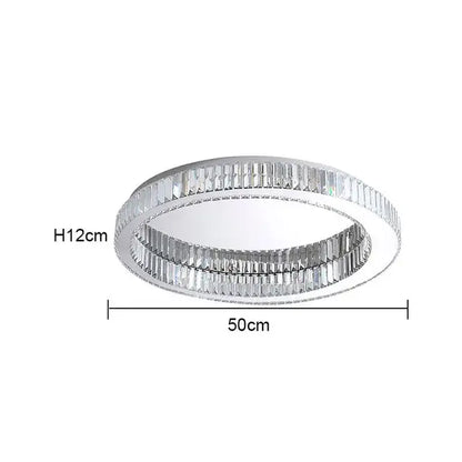 Modern chrome crystal led ceiling light with two concentric rings and faceted crystal decorbites crystal led chrome frame