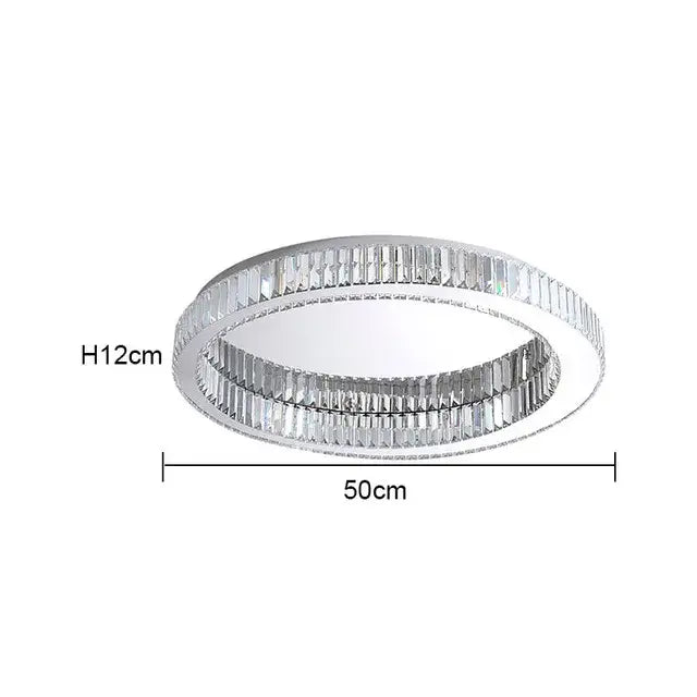 Modern chrome crystal led ceiling light with two concentric rings and faceted crystal decorbites crystal led chrome frame