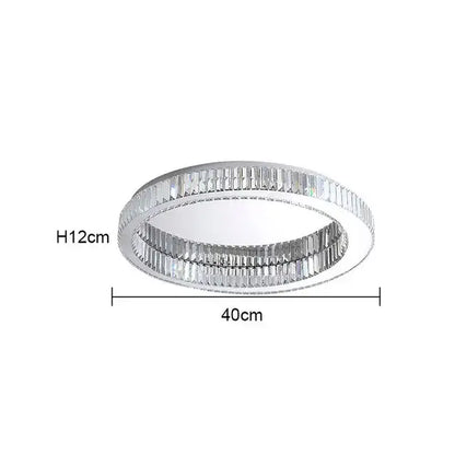Modern chrome crystal led ceiling light with two concentric rings of faceted crystal led chrome elements for dining room decorbites ceiling light