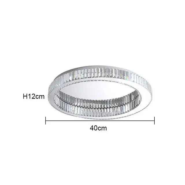 Modern chrome crystal led ceiling light with two concentric rings of faceted crystal led chrome elements for dining room decorbites ceiling light