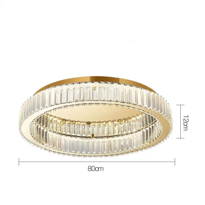 Modern chrome crystal led ceiling light with gold-toned double rings of clear faceted crystal bars for decorbites crystal led design