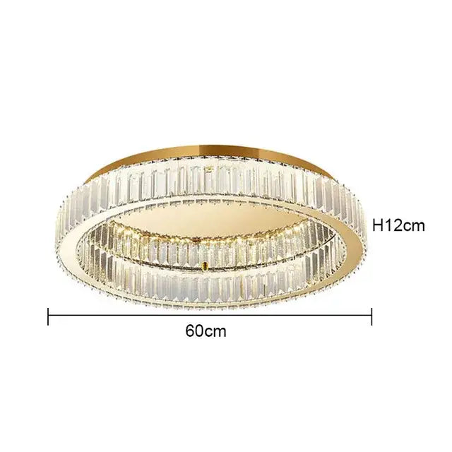 Modern chrome crystal led ceiling light with gold-toned double ring and faceted crystal accents for dining room decorbites crystal led