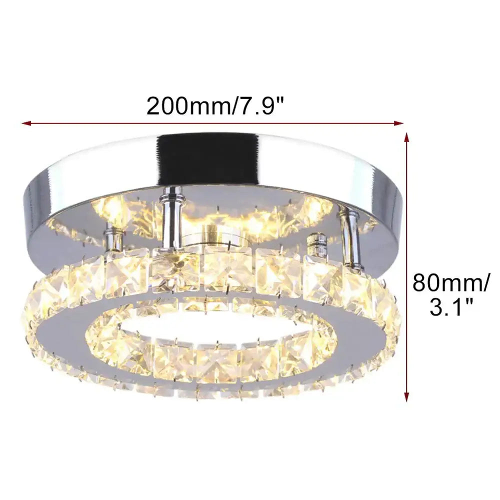 Modern chrome double-ring led ceiling light with faceted crystal accents for bedroom illumination