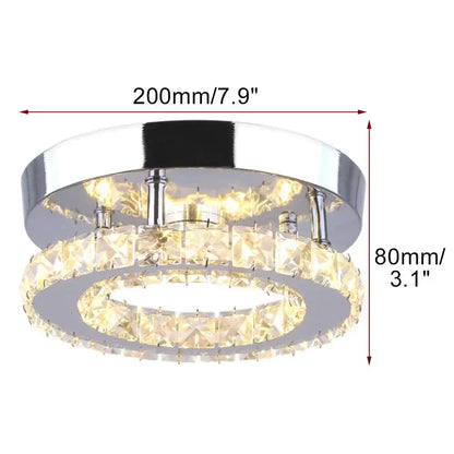 Modern chrome double-ring led ceiling light with faceted crystal accents for bedroom illumination