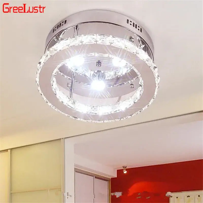Modern chrome crystal led ceiling light with multiple crystal tiers and embedded leds for bedroom ceiling light use