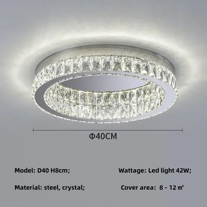 Modern chrome decorbites crystal led ceiling light with two concentric faceted crystal rings in silver steel frame
