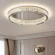 Modern chrome decorbites crystal led ceiling light with two concentric crystal rings for living room decor