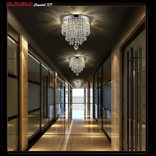 Modern chrome crystal led ceiling light with k9 crystal droplets and sleek chrome finish for living room decorbites ceiling light
