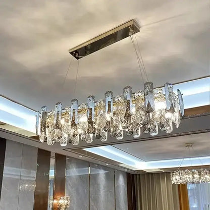 Modern chrome crystal led chandelier bedroom pendant light with cascading clear crystal prisms from decorbites crystal led collection