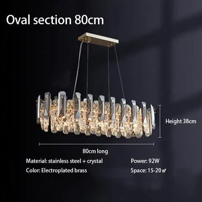 Modern chrome crystal led chandelier bedroom pendant light with elegant oval electroplated brass frame and cascading crystals decorbites crystal led
