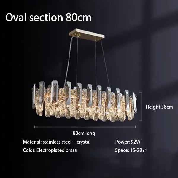 Modern chrome crystal led chandelier bedroom pendant light with elegant oval electroplated brass frame decorbites crystal led