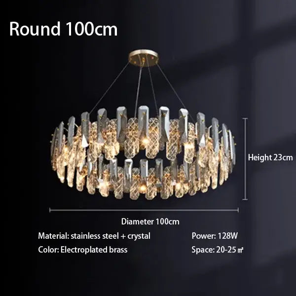 Modern chrome crystal led chandelier with gold electroplated brass finish and stainless steel accents by decorbites crystal led