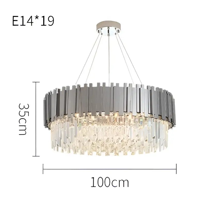 Modern chrome crystal led chandelier suspension lighting with sleek frame and cascading clear crystal droplets by decorbites crystal led