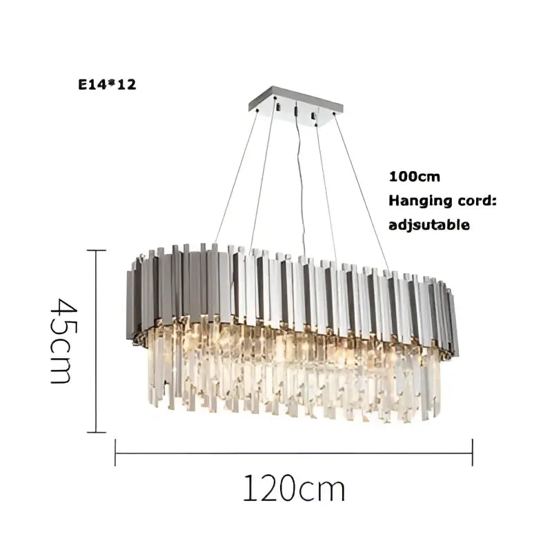 Modern chrome crystal led chandelier suspension lighting with circular frame and cascading crystal droplets by decorbites crystal led