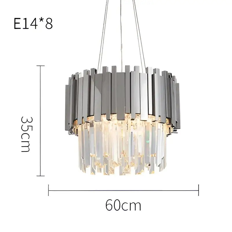 Modern chrome crystal led chandelier suspension lighting with cascading droplets and circular frame for contemporary decorbites crystal led interiors