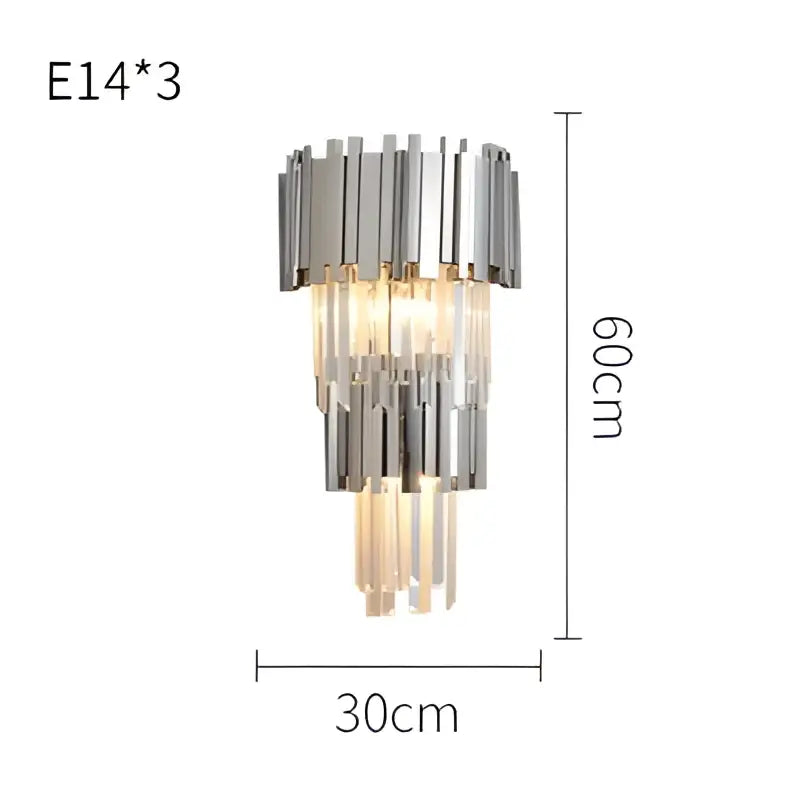 Modern chrome crystal led chandelier with cascading accents and three e14 sockets for elegant foyer decorbites crystal led lighting