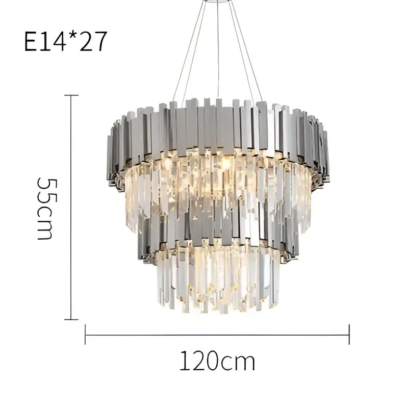 Modern chrome crystal led chandelier suspension lighting featuring tiered design with cascading crystal droplets for decorbites crystal led decor