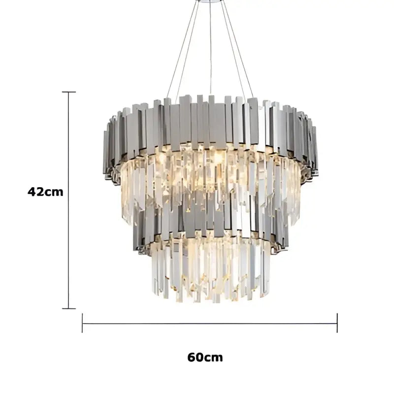 Modern chrome crystal led chandelier suspension lighting foyer featuring tiered design with cascading crystal prisms decorbites crystal led