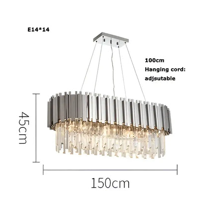 Modern chrome crystal led chandelier suspension lighting with circular frame and cascading crystal droplets for foyer decorbites crystal led