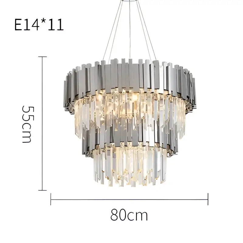 Modern chrome crystal led chandelier suspension lighting featuring tiered design with cascading crystal droplets decorbites crystal led