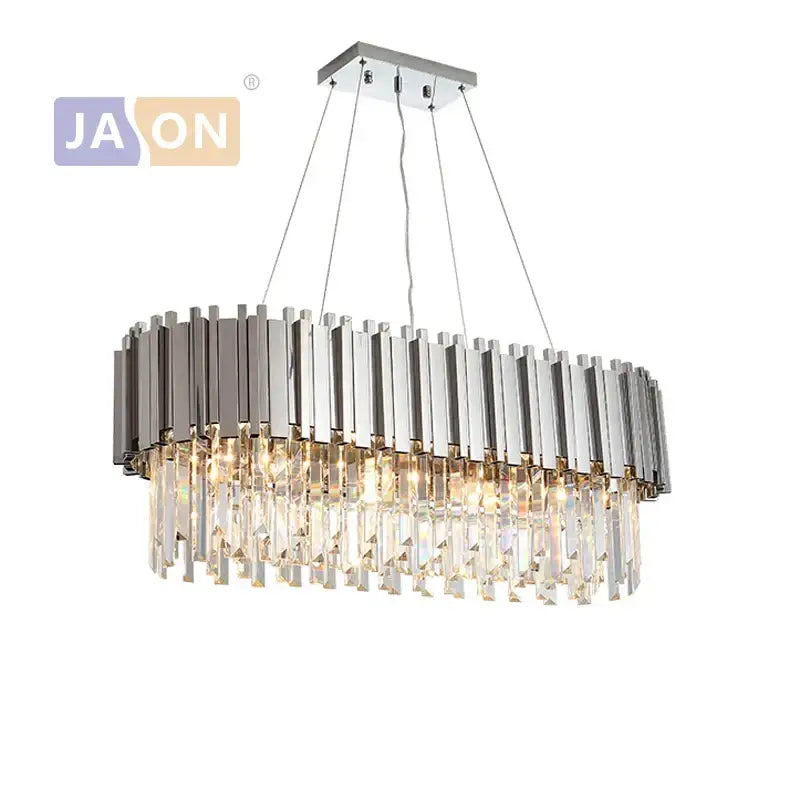 Modern chrome crystal led chandelier suspension lighting with oval frame and cascading clear crystal prisms decorbites crystal led