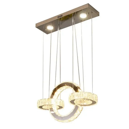 Modern chrome crystal led circle rings chandelier featuring three interlocking crystal rings and recessed bulbs for bedroom decorbites crystal led