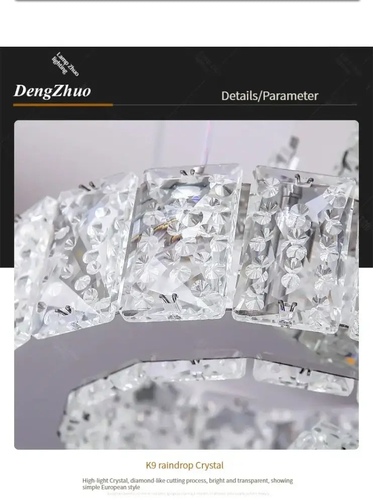 Modern chrome decorbites crystal led circle rings chandelier with clear faceted k9 raindrop crystal elements