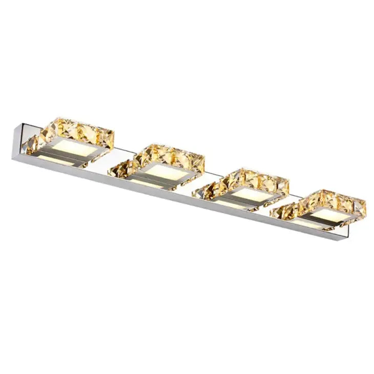 Modern chrome crystal led mirror light bathroom sconce with four square crystal-encased led modules by decorbites