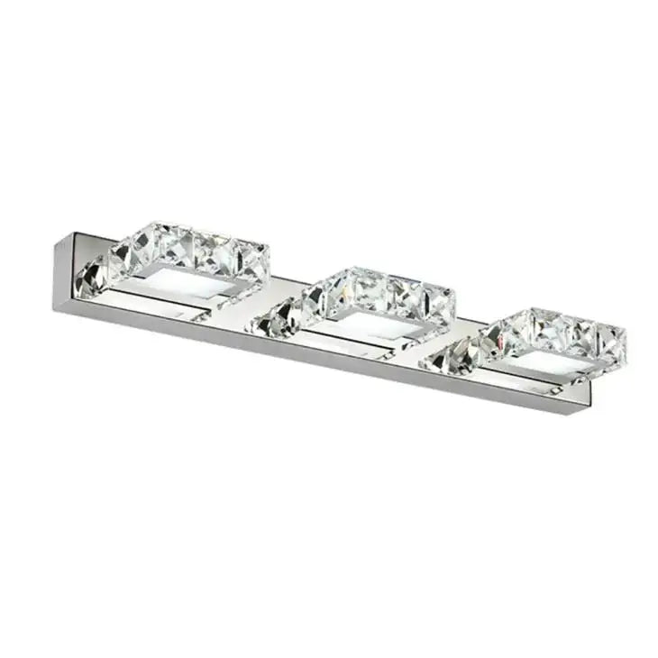 Modern chrome crystal led mirror light bathroom sconce with three rectangular crystal accents for wall-mounted decorbites crystal led