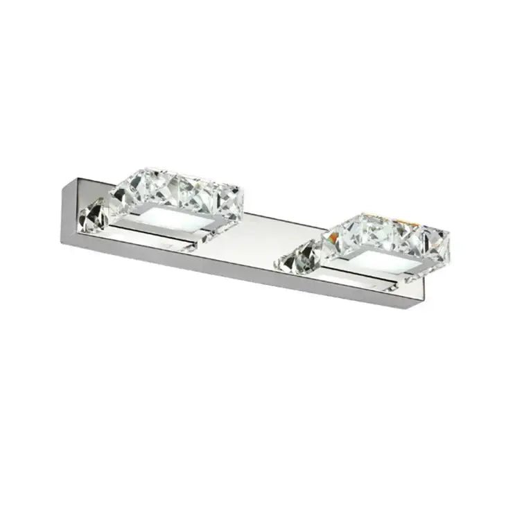 Modern chrome crystal led mirror light bathroom sconce with two faceted rectangular crystal accents for wall decorbites crystal led