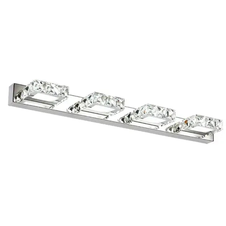 Modern chrome crystal led mirror light bathroom sconce with four rectangular faceted crystal accents decorbites crystal led