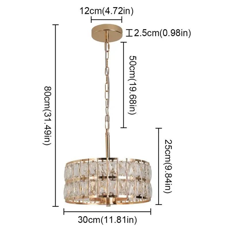 Modern chrome decorbites crystal led pendant chandelier with gold-toned frame and clear faceted prisms for dining room decor
