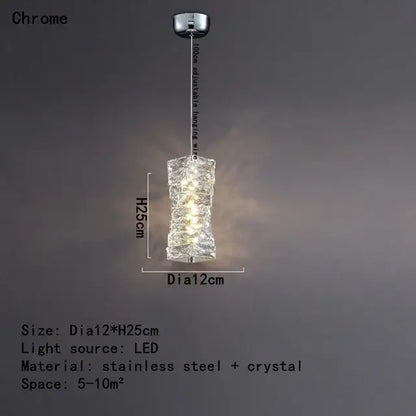 Modern chrome crystal led pendant chandelier with textured crystal body and led illumination for dining room decorbites crystal led