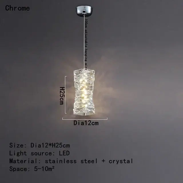 Modern chrome crystal led pendant chandelier with textured crystal body and led illumination for dining room decorbites crystal led