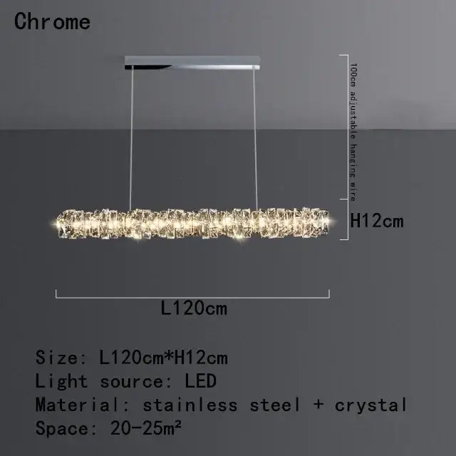 A modern chrome crystal led pendant rectangular chandelier with embedded crystals for dining room decorbites crystal led
