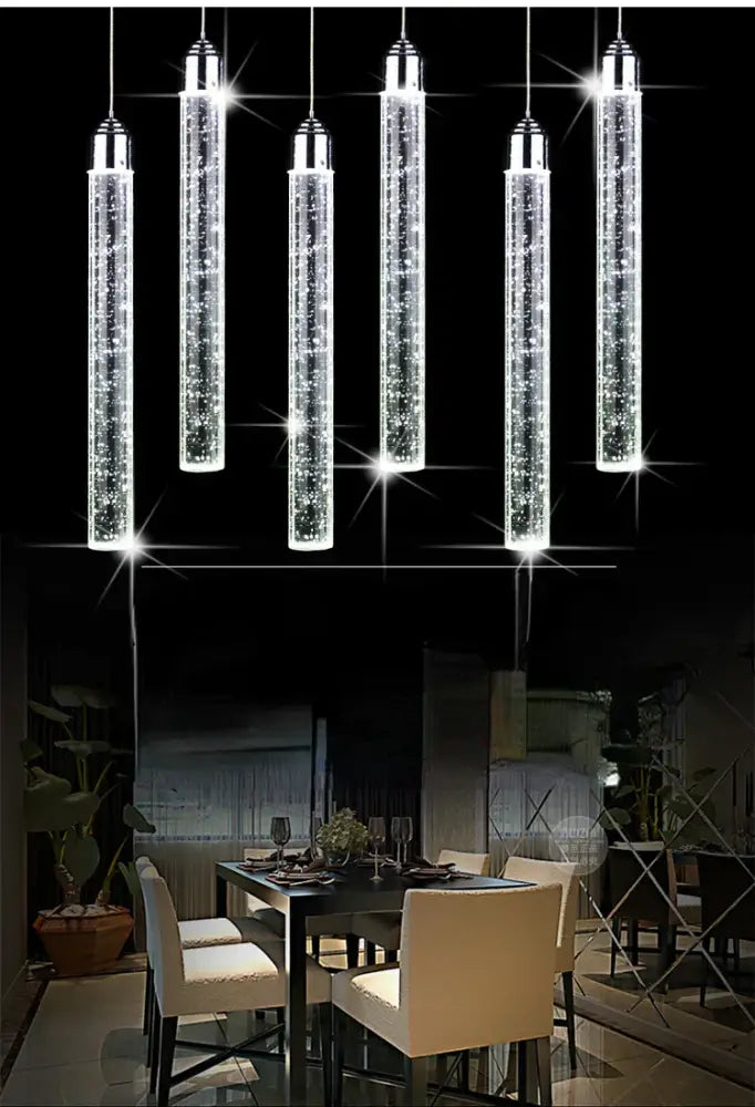 Five sleek chrome crystal led pendant lights with bright white illumination for modern dining room decorbites crystal led