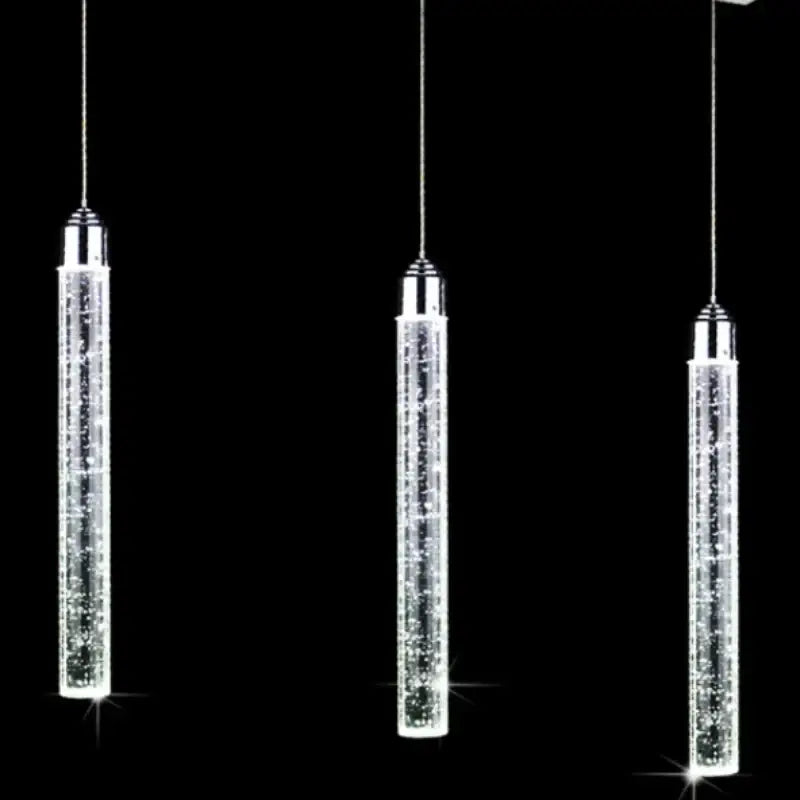 Three sleek chrome crystal led pendant lights with cylindrical design for dining room decorbites crystal led trio
