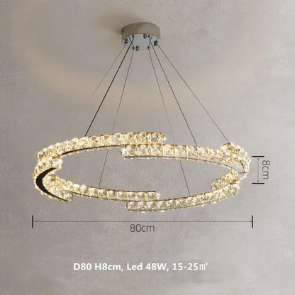 Modern chrome crystal led pendant double ring fixture with sleek chrome finish and crystal accents for dining room decorbites crystal led