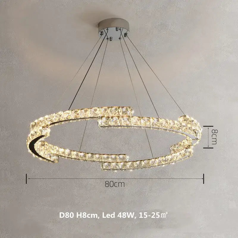 Modern chrome crystal led pendant double ring fixture with sleek chrome finish and crystal accents for dining room decorbites crystal led