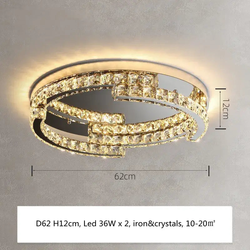 Modern chrome crystal led pendant lights with double ring polished gold frame and sparkling clear crystals for dining room decorbites crystal led