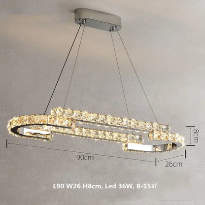 Modern chrome crystal led pendant lights featuring double-ring metal frame with crystal accents for dining room decorbites crystal led