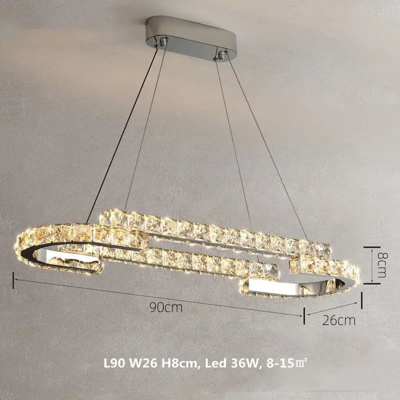 Modern chrome crystal led pendant lights featuring double-ring metal frame with crystal accents for dining room decorbites crystal led
