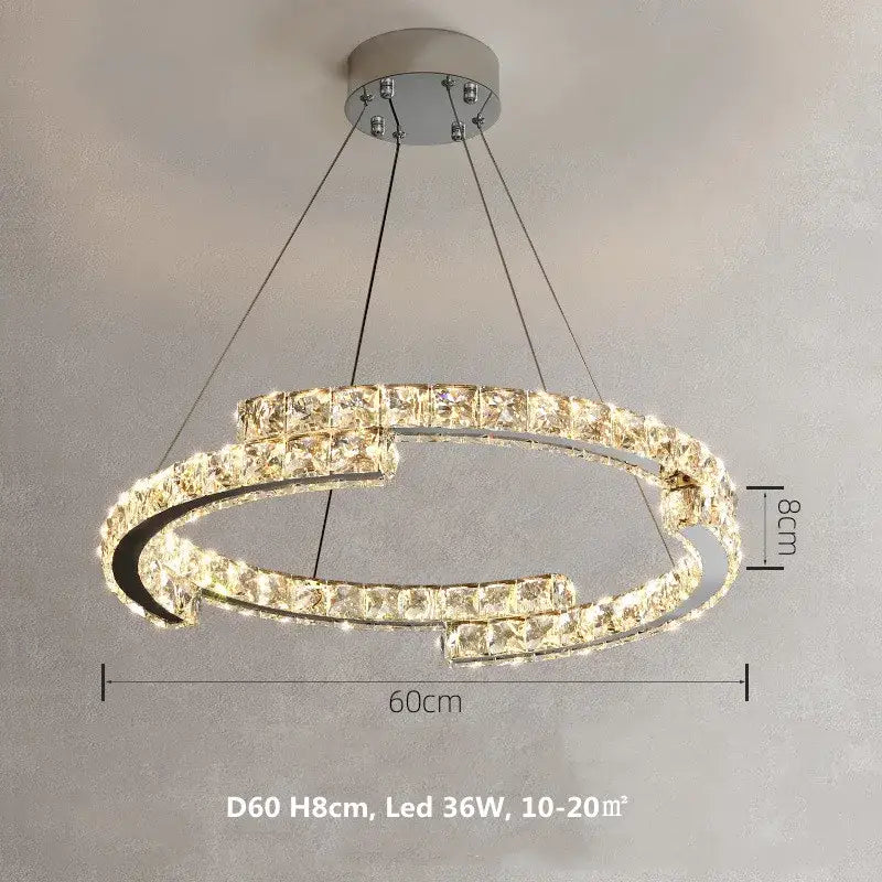 Modern chrome crystal led pendant double-ring chandelier with chrome finish and crystal accents, 60cm diameter for dining room decorbites crystal led