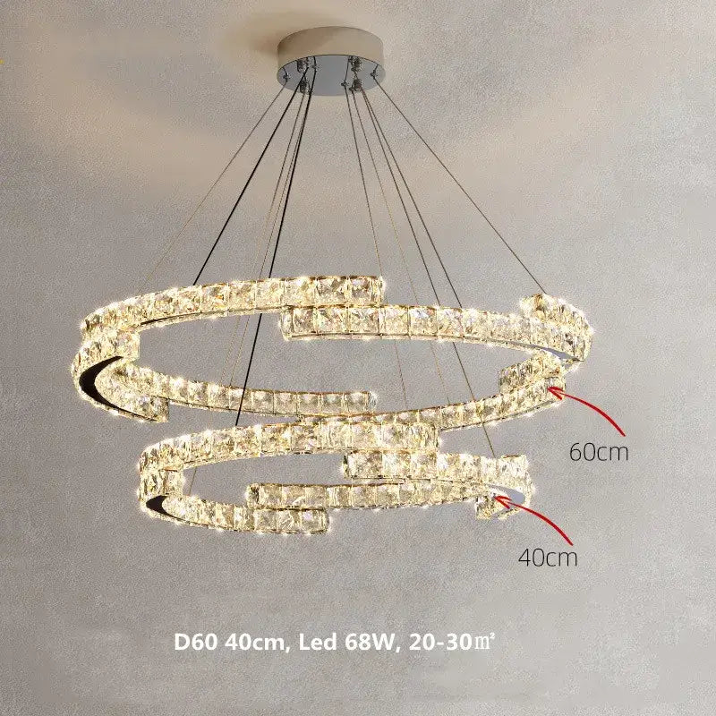 Modern chrome crystal led pendant lights featuring a double ring design with clear crystal accents for dining room decorbites crystal led
