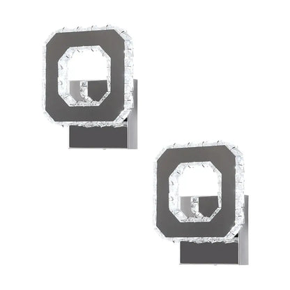Modern chrome crystal led wall sconce with geometric octagonal frame and clear crystal accents for living room decorbites crystal led